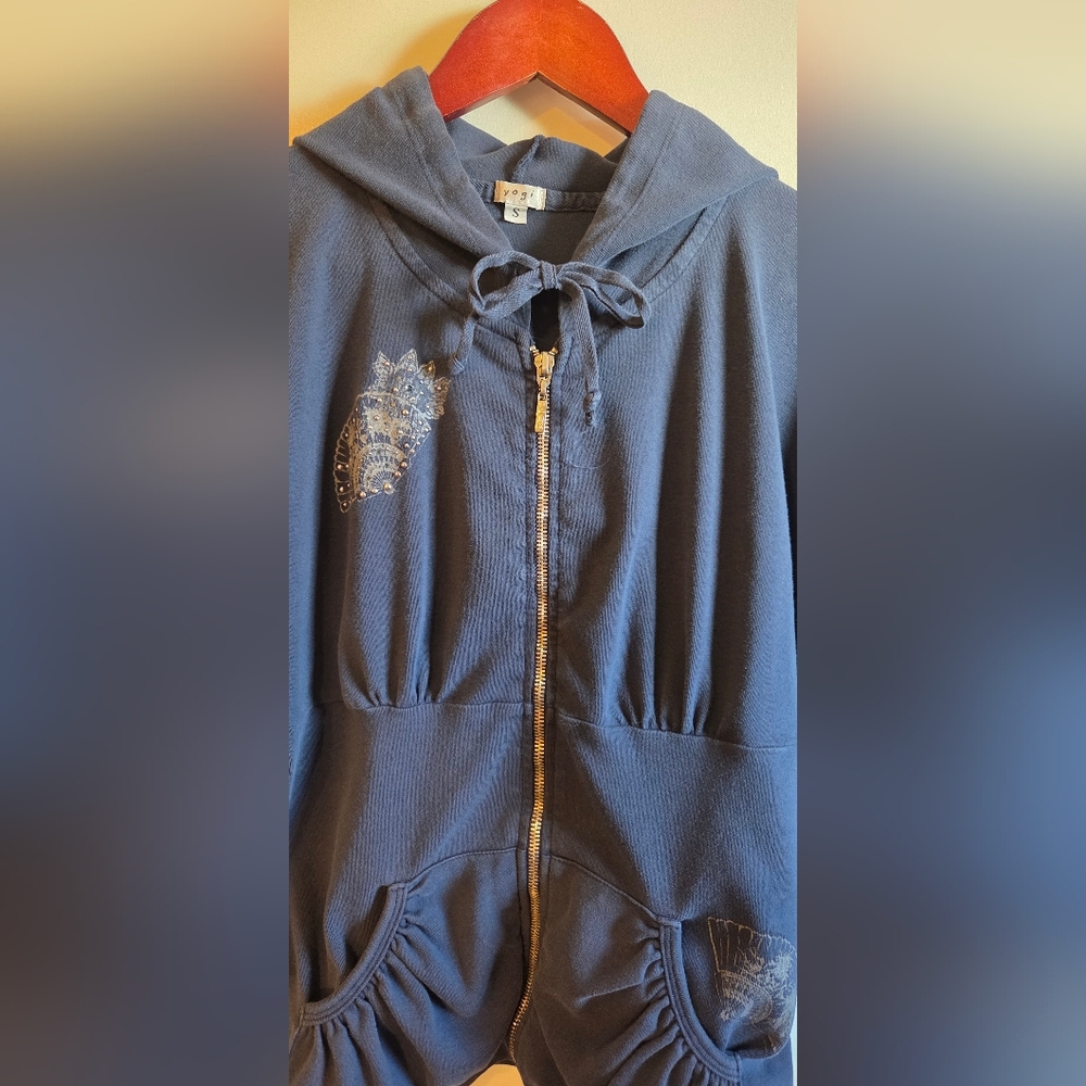 Yogi Navy Blue Embellished Hoodie and Short Set Sz S/M - Picture 5 of 14